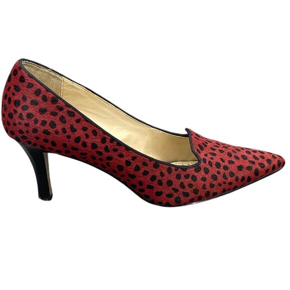 Adrienne Vittadini Jackee Red Black Cheetah Fine Leather Pump Heel Women 8.5M - Picture 4 of 13